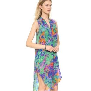 OTTE 100% silk green floral hi low hem dress small